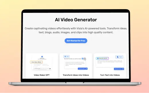 Visla AI Video Generator thumbnail showing automatic video creation from text prompts.